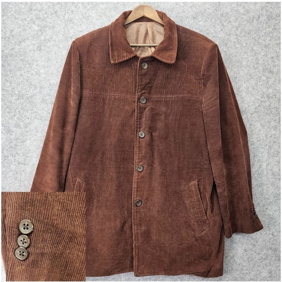 Vintage Corduroy Jacket Mens 40 Small Chocolate Chore Coat Cotton Work CAO MINH